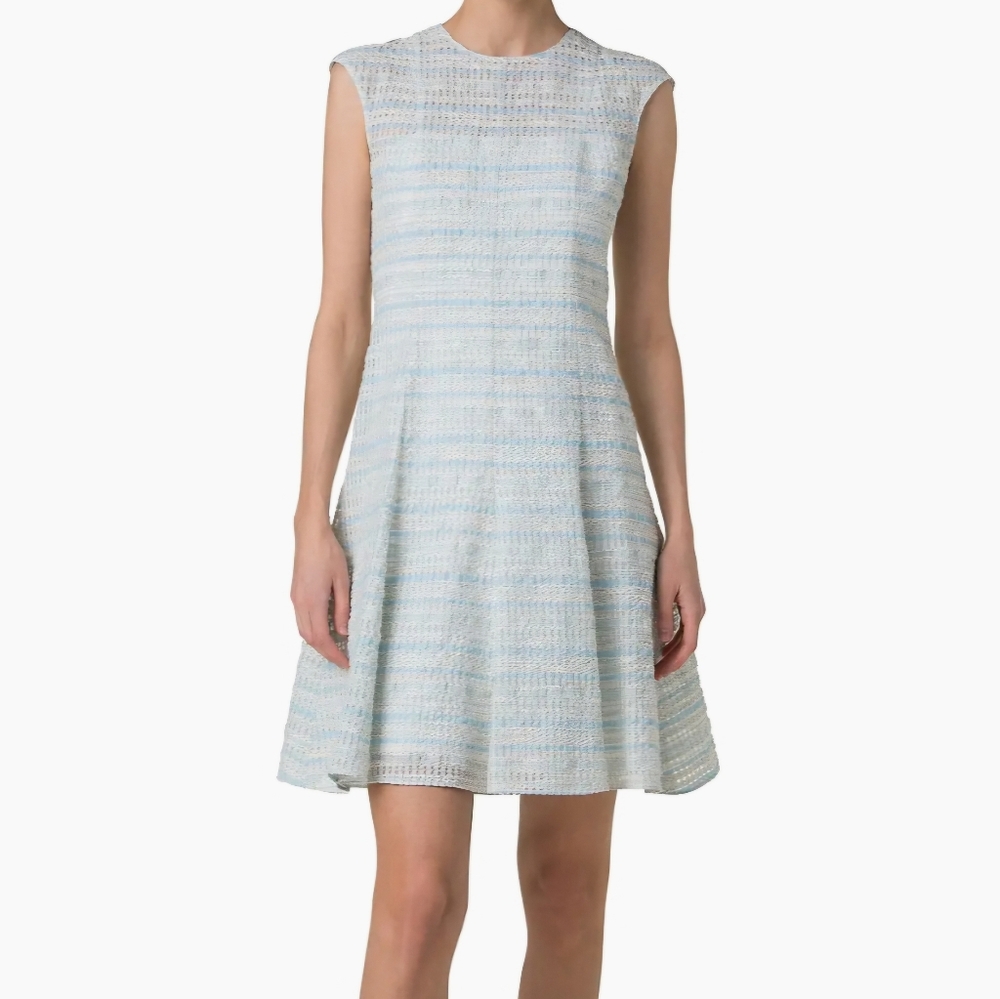 Akris Punto Light Blue sleeveless tweed Organza Flared mini dress $1390 8 Sheer
